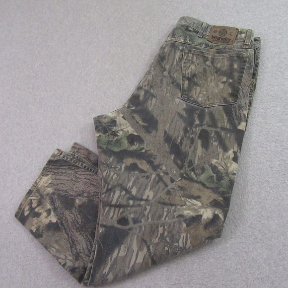 Wrangler Mens Camo Print Jeans 36 x 30 Green Camouflage Straight Leg - Picture 1 of 10